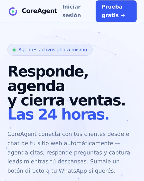 Página de CoreAgent vista en un celular