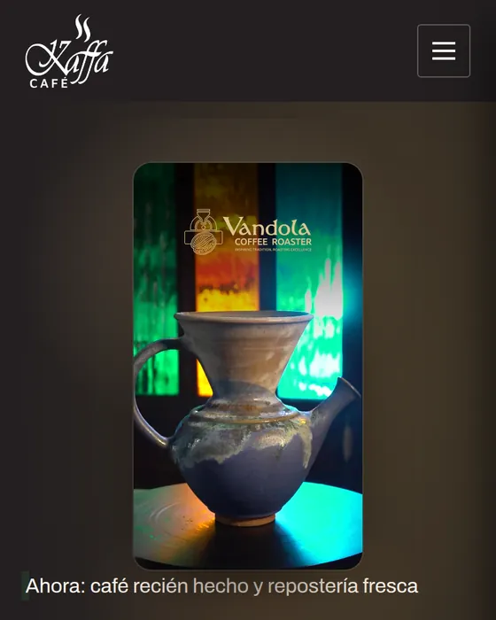 Página de Kaffa Café vista en un celular